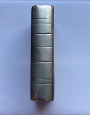 Antique metal 1 x 2 inch book-shaped pillbox inscribed J. Anderson 1871