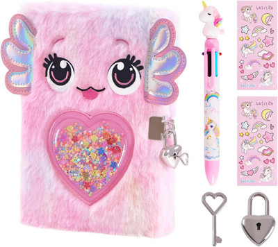 Axolotl Diary for Girls with Lock and Keys, Kids Journal School Travel Notebook