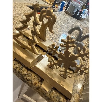 Christmas Stocking Holders Set of 4 Gold Silver Metal Angel Tree Snowflake Candy