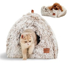 Cat Bed Cave for Indoor Cats Soft Dome Self-Warming 2 in 1 Foldable Pet House