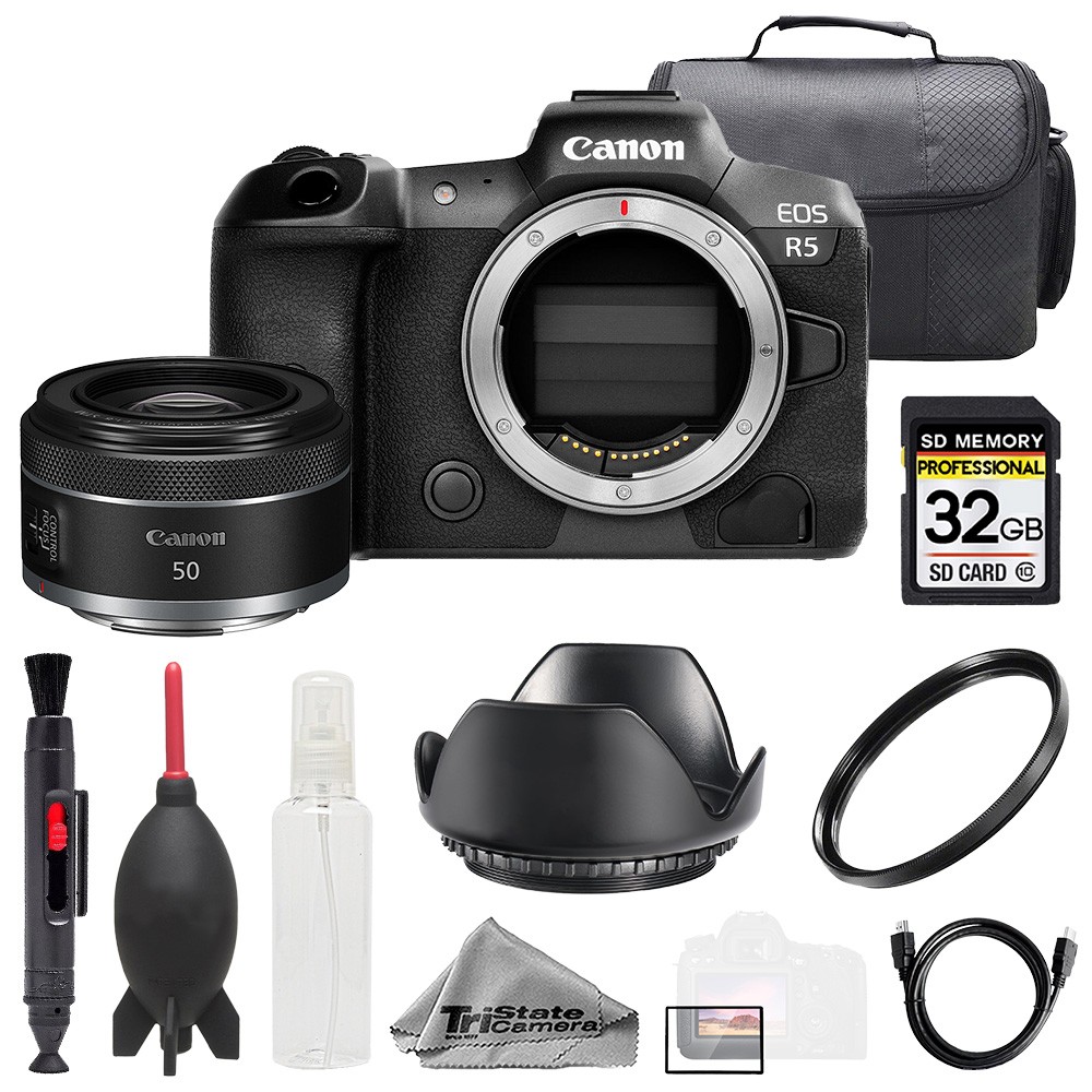 Canon EOS R5 + RF 50mm f/1.8 STM Lens +32GB + Bag+ UV Filter