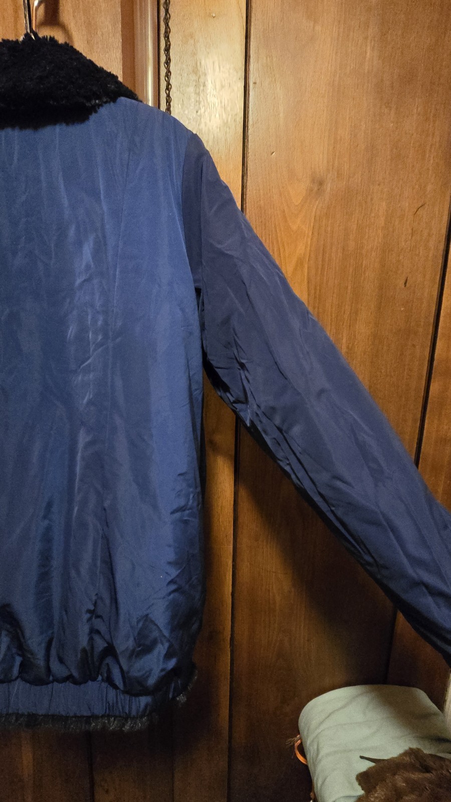 Dennis Basso Blue Faux Fur Jacket Reversible Water Repellent Wind Breaker Sz M-L