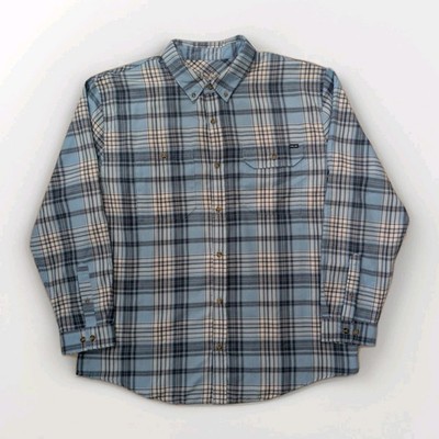 Huk Plaid Flannel Fishing Shirt XL Blue Roll Tab Long Sleeve Outdoor