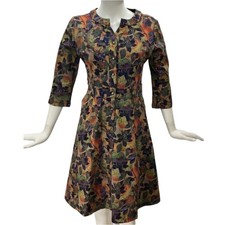 Metisu Women's Floral Print Midi Dress 3/4 Sleeve V-Neck Belted Pockets Soft