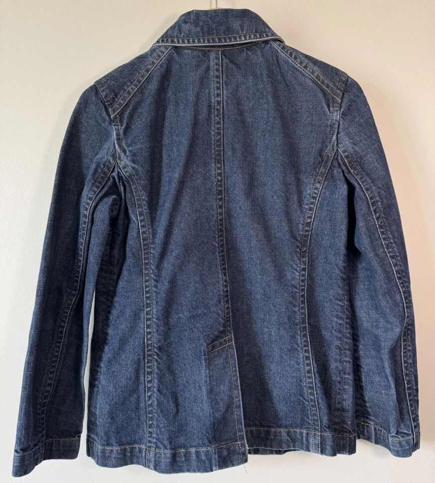 Chaqueta vaquera Gap Vintage Y2K Pea Coat para mujer Blazer azul doble pecho mediano Foto 3 de 4