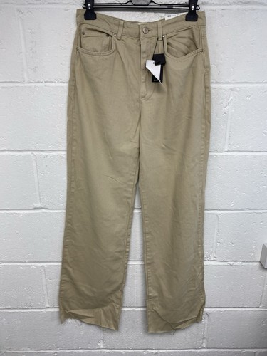 Stradivarius Beige Straight Fit Cotton Raw Hem Long Jeans BNWT UK 12/40 PS - Picture 2 of 11
