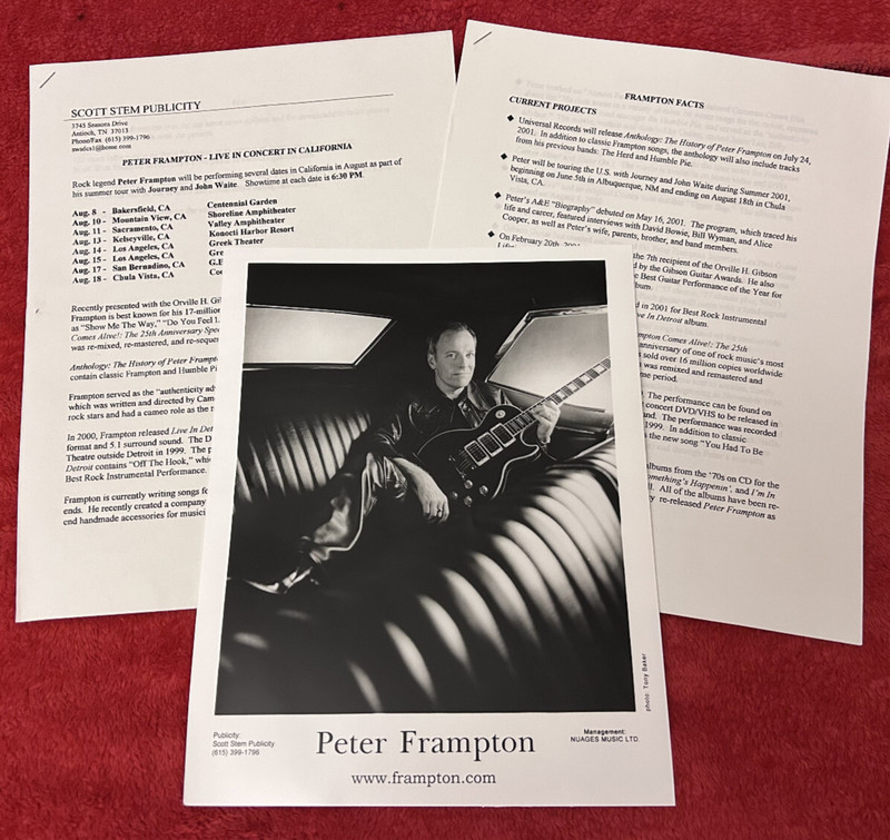 PETER FRAMPTON original 8x10 photo + press releases 2001 Journey John Waite