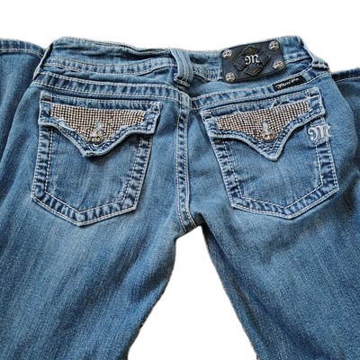 Miss Me Jeans womens size 28  boot cut  Rhinestone bling flap pockets flaws 