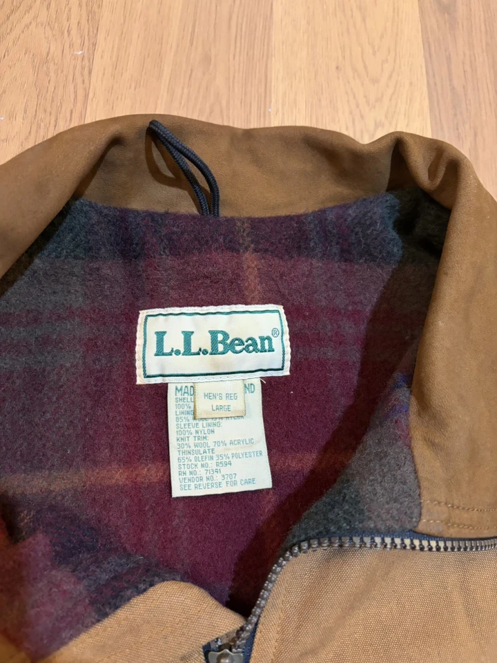 Vintage LL Bean Jacket Mens Large Brown Wool Blanket Lined Bomber Chore Zip Up - Image 2 of 4