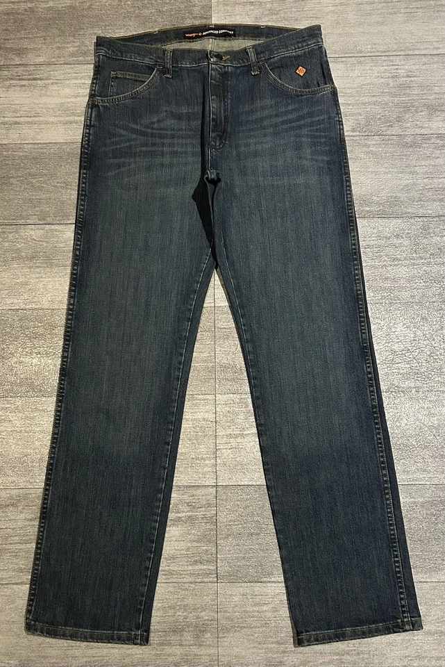 Wrangler FR Flame Resistant Advanced Comfort Dark Wash Denim Work Jeans  34x34 - Image 2 of 4
