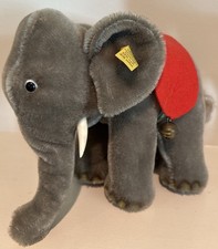 VTG 7  Steiff Elephant Plush w Button In Ear Chest Tag Saddle Bells Austria MINT