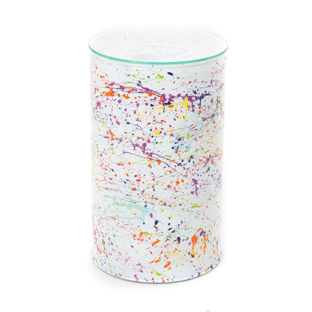 Tonneau Splash blanc en métal 30x30 cm servant de bout de canapé stable