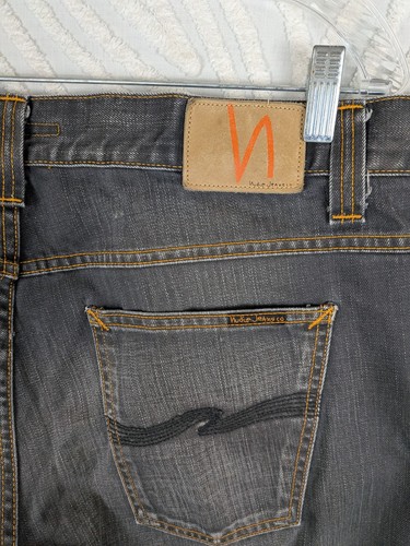 NUDIE JEANS MEN'S AVERAGE JOE USED COATED GREY W37 L29 STRAIGHT LEG BUTTON FLY - Picture 5 of 18