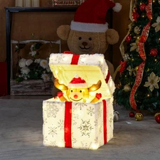LEADZM 12in Motorized Pop-up Gift Box with Reindeer