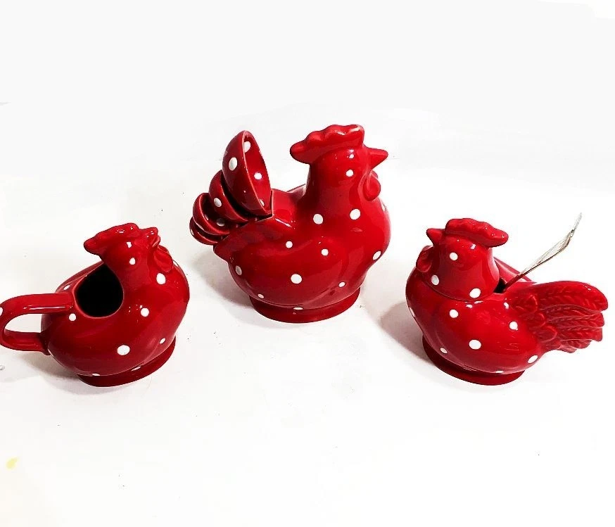Chicken kitchen set. Sugar, Creamer, and measuring spoon set. Fun vintage look! - Image 3 of 4