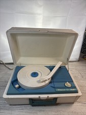 CONCERT HALL Record Player 12x8" Model 211B. White With Blue Handle
