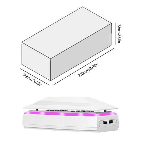 Wentylator ze światłem LED, 2 porty USB, górny wentylator RGB do PS5 Slim-Cons - Zdjęcie 10 z 12