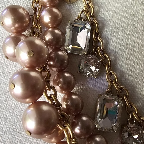 Signed Ann Taylor Rhinestone Dangles Necklace Gol… - image 2