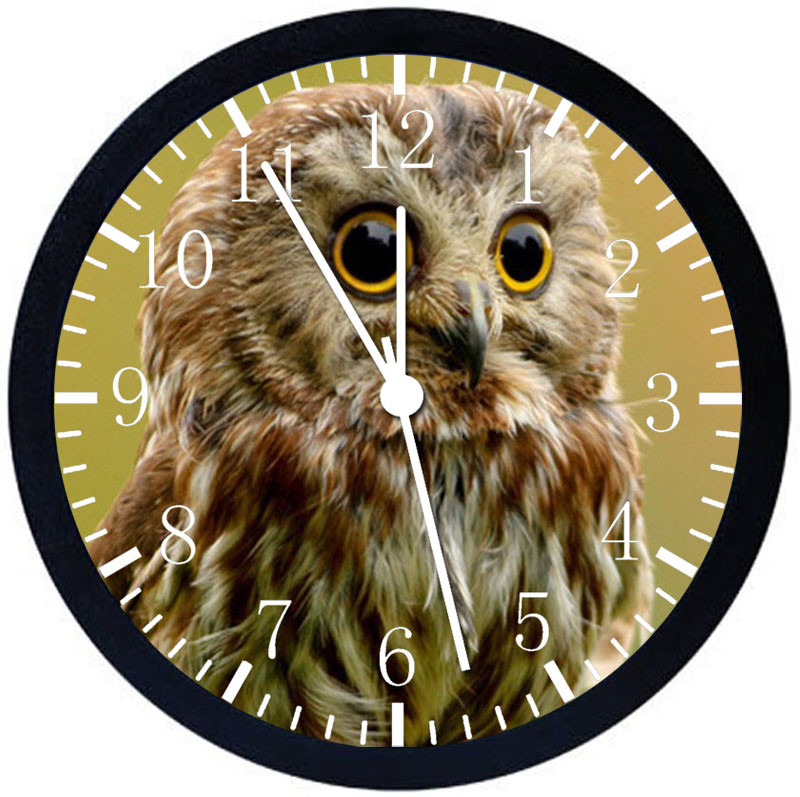 Cute Owl Black Frame Wall Clock E236