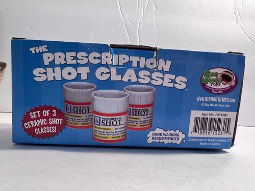 New Big Mouth Inc The Prescription Shot 3 Ceramic Shot Glasses Gag Gift Humor - Picture 5 of 5
