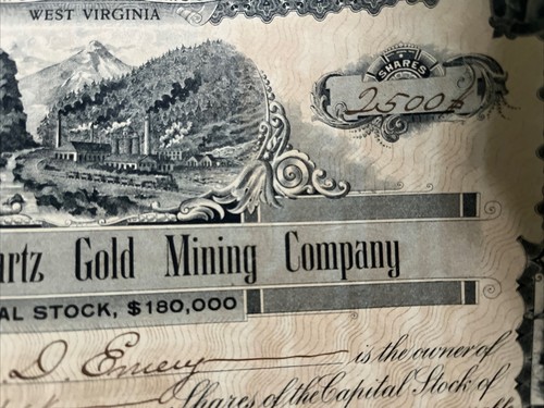 Washington Quartz Gold Mining Co. - Washington Mining Stock Certificate - 1901 - Picture 3 of 5