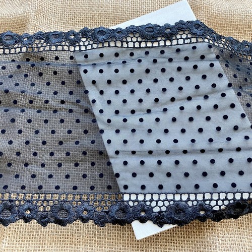 Schwarze Stickerei Tupfenpunkt zweischneidige Spitzenborte/Nähen/Handwerk/Braut/8 Zoll breit - Bild 14 von 15