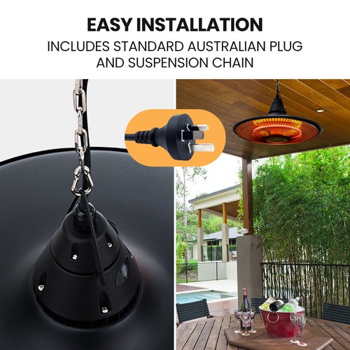 THERMOMATE 1500W Hanging Electric Outdoor Patio Heater Carbon Fiber Element - Picture 7 of 11