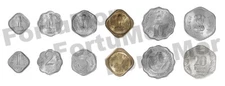 India Set Of 6 Coins, 1 2 3 5 10 20 Paise 1965 1992, AU-UNC