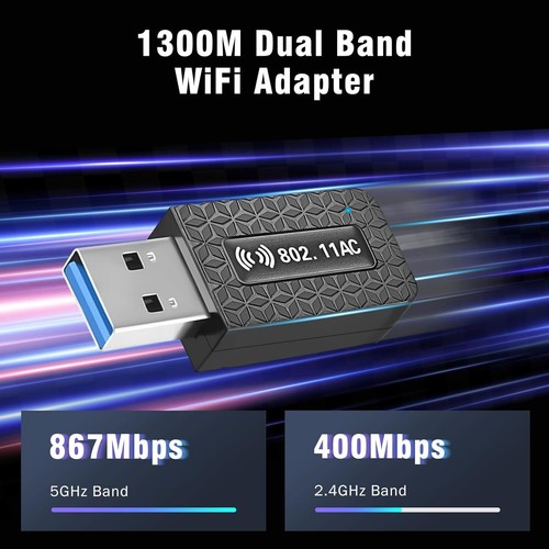 AC 1300Mbps WLAN USB 3.0 Stick Dual Band 5GHz Wifi Adapter für IOS Windows 10 11 - Bild 3 von 11