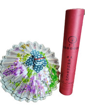 Mini Bamboo  Paper Umbrella Parasol Beautiful Oriental Floral Design with Tube