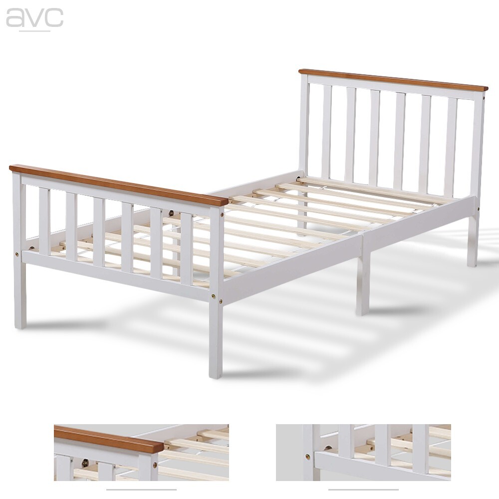 AVC Designs Single Pine Bed Frame 3ft White Wooden Shaker Style Bed inc
