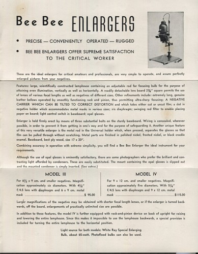 Vintage Bee Bee Enlargers Sales Brochure Burleigh Books New York - 第 4/4 張圖片