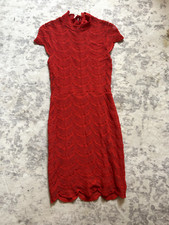 Free People Dress Women's Small Cherry Red Lace Bodycon, Lined with some cutouts
