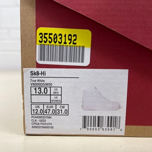 VANS Sk8-Hi Canvas Sneaker Men's Size US 13 True White - 第 4/6 張圖片