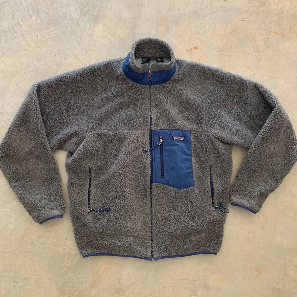 Vintage Patagonia Retro X Deep Pile Fleece USA 90s Jacket Grey blue oatmeal XL