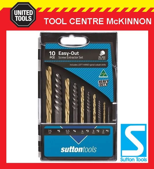 SUTTON 10pce EASY OUT SCREW EXTRACTOR SET WITH MATCHED LEFT HAND