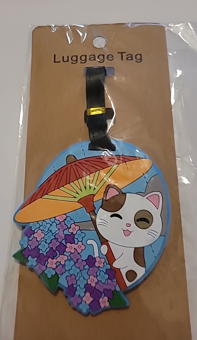 Cute Cat with Umbrella Flower Silicone Luggage Tag for Vacation Travel-image