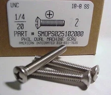 1/4-20x2 Oval Head Phillips Machine Screws Stainless Steel (10)