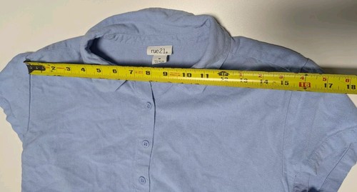 Rue 21 Medium Two Pieces Outfit: Blue Crop Top & Shorts Collar Buttons - Picture 6 of 9