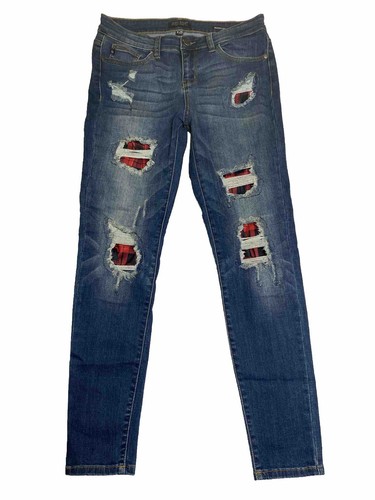 Judy Blue Jeans Skinny Fit Stretch Distressed Rot Flanell Patch Gr. 9/29