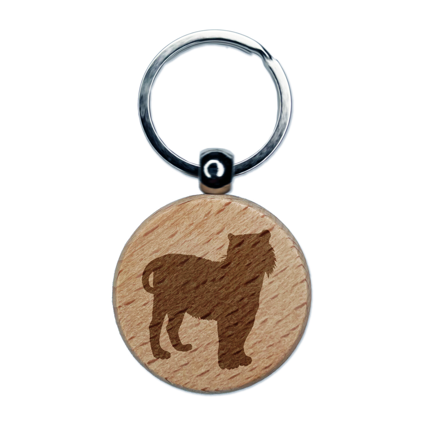 Tiger Solid Engraved Wood Round Keychain Tag Charm