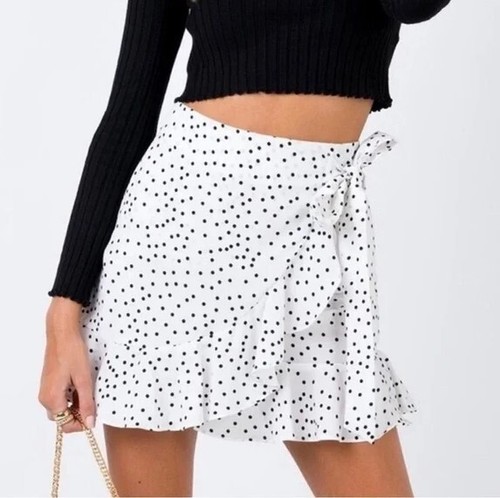 NWT Princess Polly Polka Dot Mini Skirt 2 Black White Dot Ruffle NEW 90s Y2K