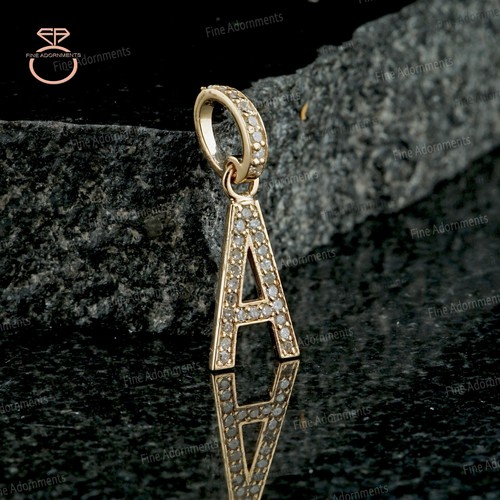 Solid 14k Yellow Gold A Initial Pendant Genuine Diamond A Letter Charm Jewelry - Picture 4 of 9