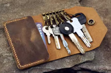 men women key bag case chain card pocket holder Cow Leather Pouch brown W747