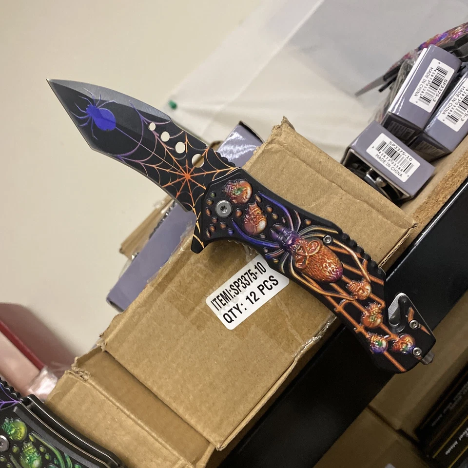 Faca de bolso dobrável lâmina aberta assistida por mola tática aranha roxa 8,5" - Imagem 3 de 4