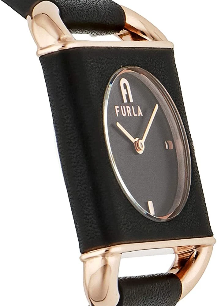 Womens Wristwatch FURLA ARCO SQUARE WW00017003L3 Leather Black Gold Rose