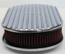 15" Oval Full Finned Polished Aluminum Air Cleaner Red Washable Filter SBC BBC
