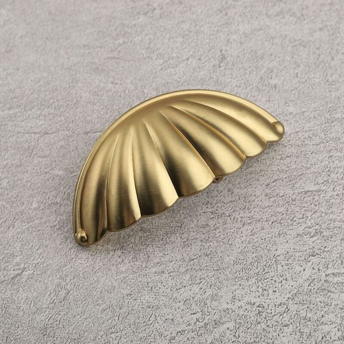 Shell Cup Handles Antique Brass Half Moon Vintage Cupboard Drawer Pulls Door - Picture 13 of 21