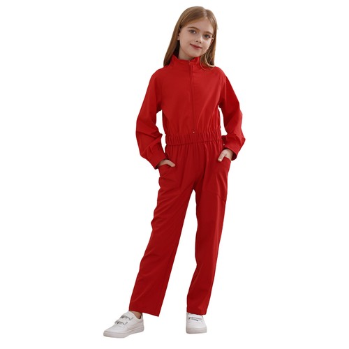 Kids Girls Jumpsuit With Pockets Bodysuit Long Sleeve Overalls Rompers Pants - Picture 8 of 70