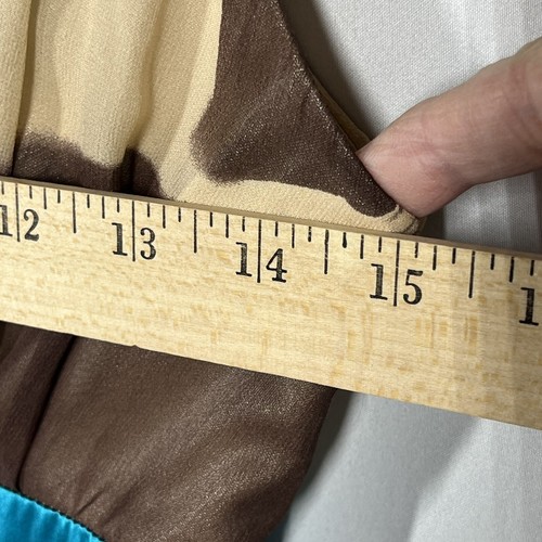 Sue Wong Kleid Gr. 6 Seide ärmellos hellbraun blau abstrakt Midi Vintage romantisch - Bild 3 von 8